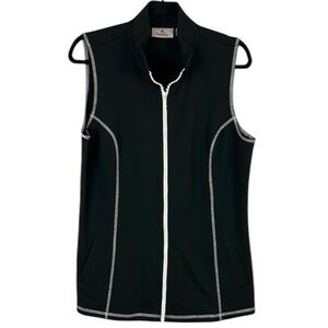 Quacker Factory Casual Cotton Blend Full Zip Embellished Vest Medium Black